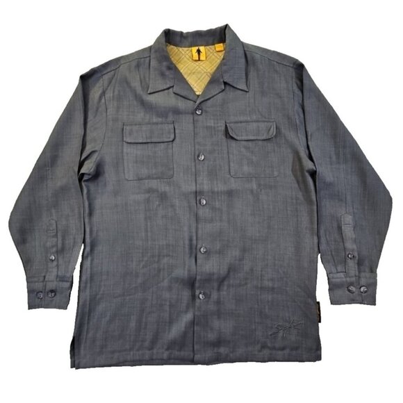 Steve Harvey Shirt Men's Large Gray Button Up Rayon Flip Cuff 2 Pockets EUC - Picture 1 of 15